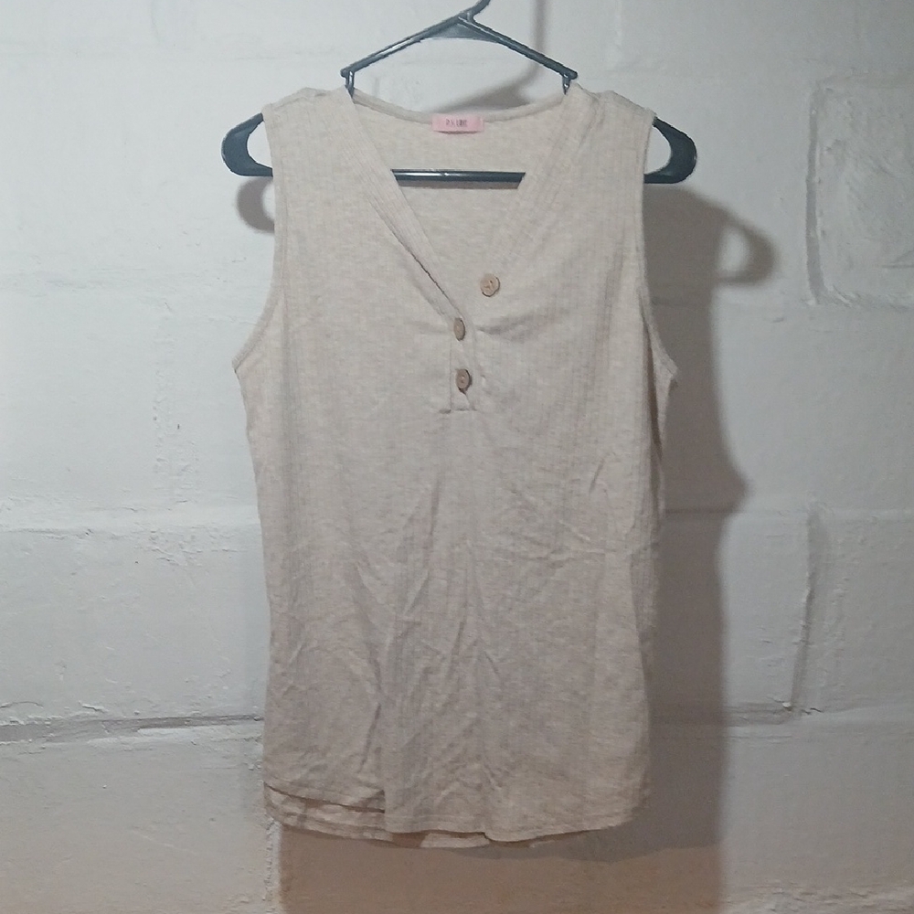 Elle Cream Sleeveless Top with Button Accents